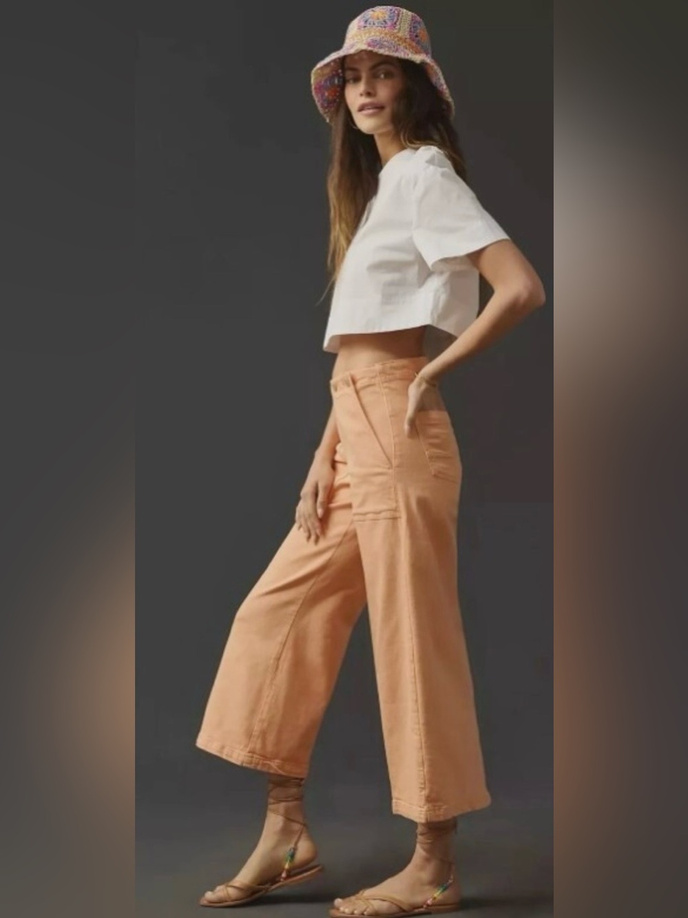 Anthropologie Pilcro The Kit Cropped Wide-Leg Utility Trousers Peach size 26 - Picture 2 of 15
